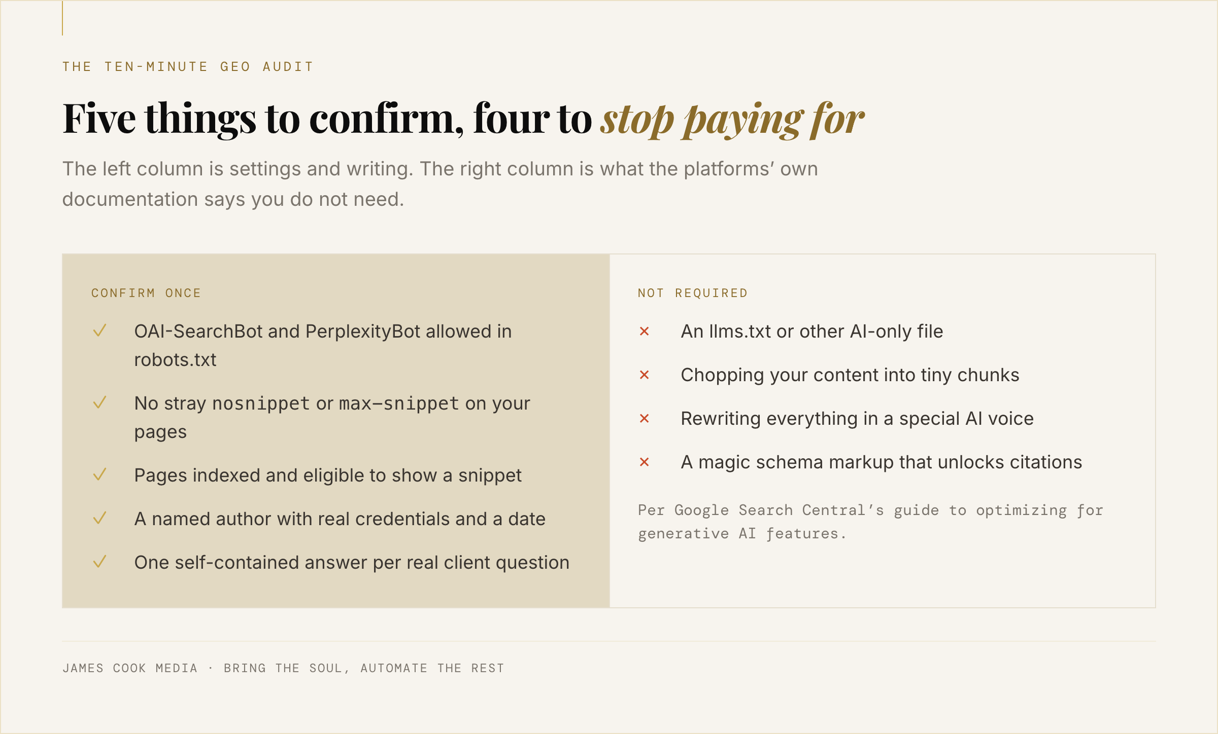 Checklist of what to confirm and what to skip in generative engine optimization