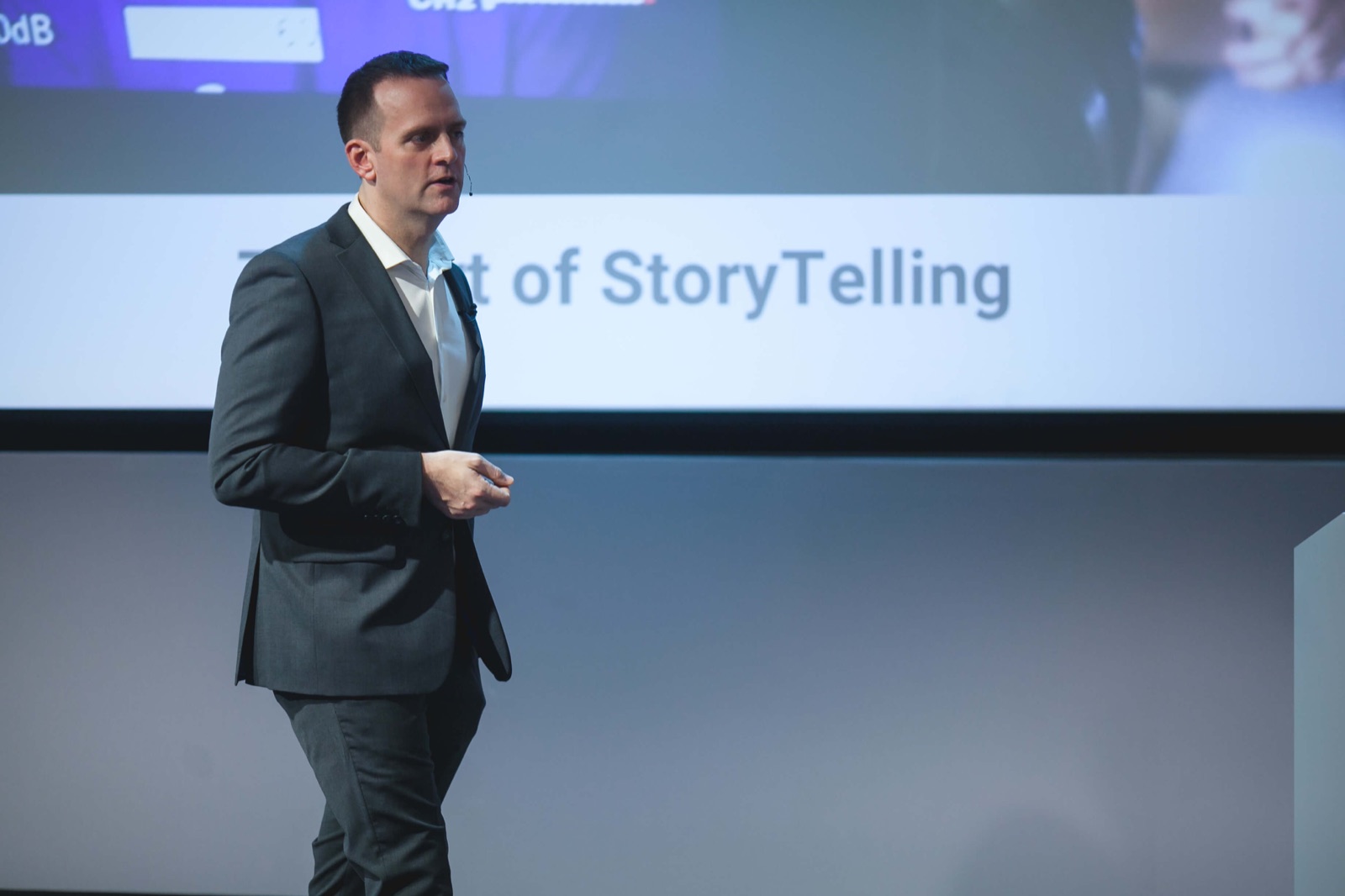 Sam Cook presenting The Art of Storytelling on stage